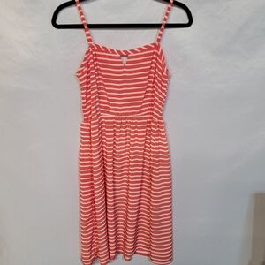 Old Navy Coral and White Striped Midi Dress
